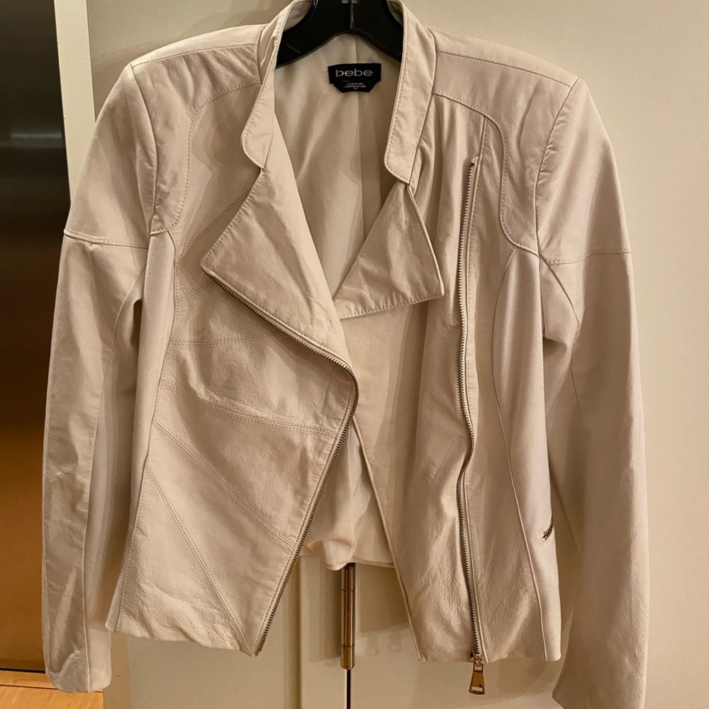 White Bebe genuine leather jacket size small